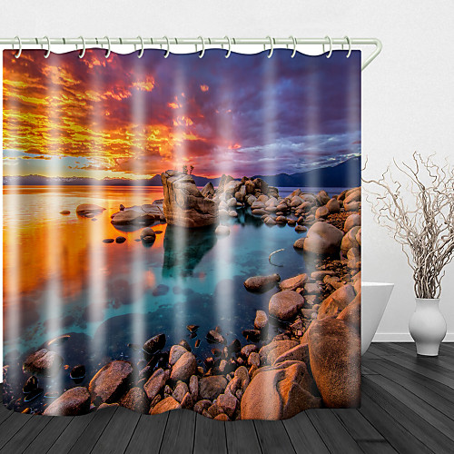 

Seaside Reef Under Red Sunset Shower Curtains & Hooks Modern Polyester New Design