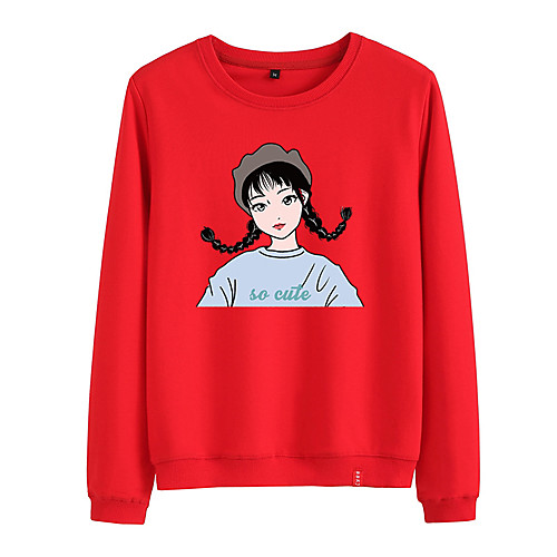 

Women's Sweatshirt Pullover Black White Pink Cartoon Person Cartoon Cute Sport Athleisure Sweatshirt Top Long Sleeve Warm Soft Comfortable Everyday Use Causal Exercising General Use / Winter