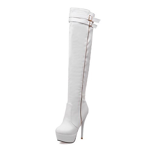 

Women's Boots Stiletto Heel Boots Stiletto Heel Round Toe Over The Knee Boots Casual Daily Party & Evening Walking Shoes Suede Buckle Solid Colored White Black Beige