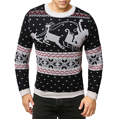 

Men's Animal Sweater Long Sleeve Sweater Cardigans Crew Neck White Black