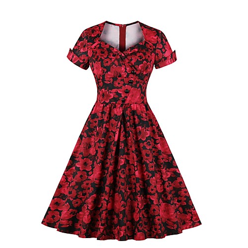 

Women's Swing Dress Knee Length Dress Red Short Sleeve Floral Spring Summer Hot Casual 2021 S M L XL XXL