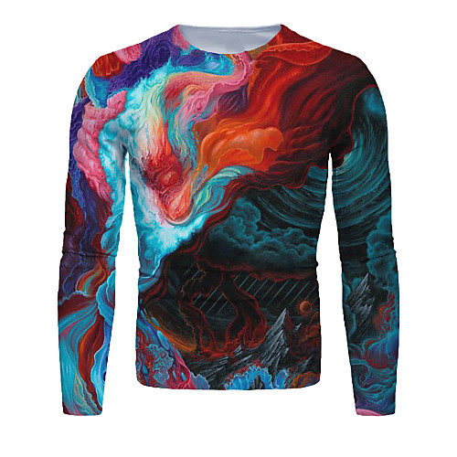 

Men's T shirt 3D Print Graphic Long Sleeve Daily Tops Basic Rainbow