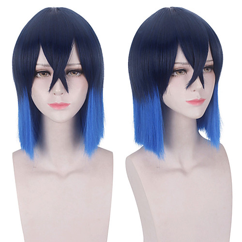 

Cosplay Costume Wig Cosplay Wig Hashibira Inosuke Demon Slayer Straight With Bangs Wig Short Blue Synthetic Hair 14 inch Men's Anime Cosplay Blue