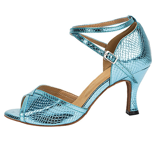

Women's Latin Shoes Heel Buckle Flared Heel Blue Buckle