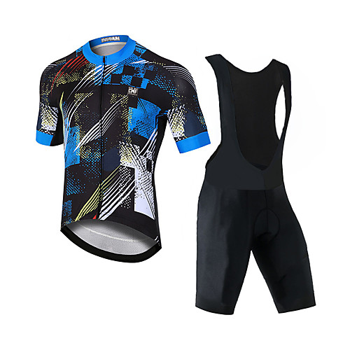 

CAWANFLY Men's Short Sleeve Cycling Jersey with Bib Shorts Black / Blue Bike Sports Mountain Bike MTB Road Bike Cycling Clothing Apparel / Expert / Racing / Stretchy / Athletic / Triathlon