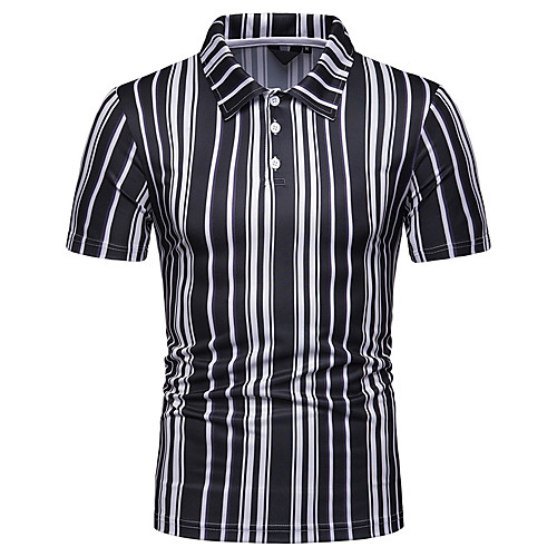 

Men's Polo Striped Short Sleeve Daily Tops Black Green Brown
