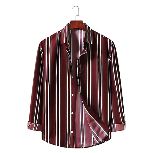 

Men's Shirt Striped Long Sleeve Daily Tops Basic Elegant Black Red