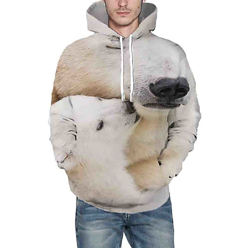 

Men's Hoodie Graphic Animal Daily Going out 3D Print Casual Hoodies Sweatshirts White