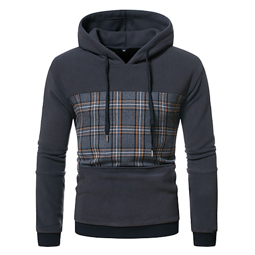 

Men's Pullover Hoodie Sweatshirt Color Block Hooded Other Prints Basic Hoodies Sweatshirts Dark Gray