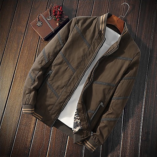 

Men's Solid Colored Fall & Winter Jacket Regular Daily Long Sleeve Cotton Coat Tops Khaki