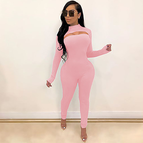 

Women's Ordinary Black Blushing Pink Jumpsuit Solid Colored Cut Out