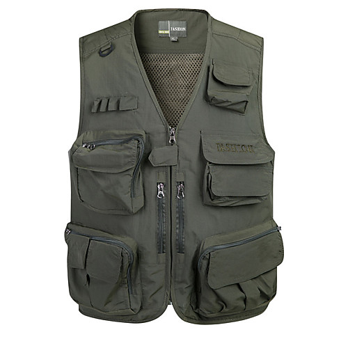 

Men's Hiking Vest / Gilet Fishing Vest Outdoor Solid Color Lightweight Windproof Breathable Quick Dry Top Full Length Visible Zipper Hunting Fishing Climbing Army Green Blue Khaki Green
