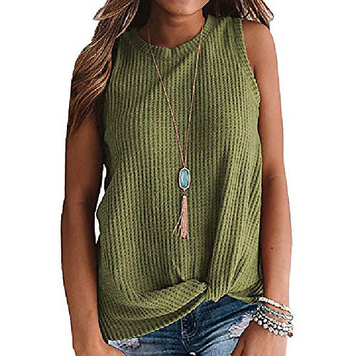 

womens casual waffle knit tank tops sleeveless shirts for women summer tops with twist knot armygreen