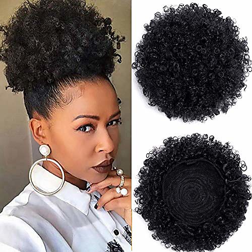 

high puff afro ponytail drawstring short afro kinky curly pony tail clip in on synthetic curly hair bun made of kanekalon fiber puff ponytail wrap updo hair extensions with clips (t1b/30)