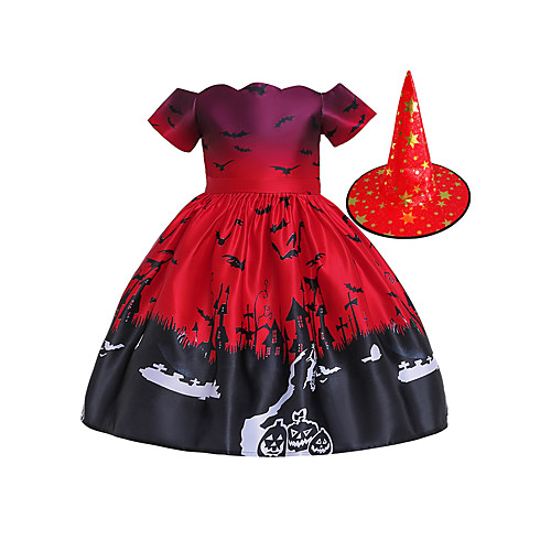 

Witch Dress Hat Kid's Girls' Vacation Dress Halloween Halloween Festival / Holiday Cotton Polyster Red Easy Carnival Costumes