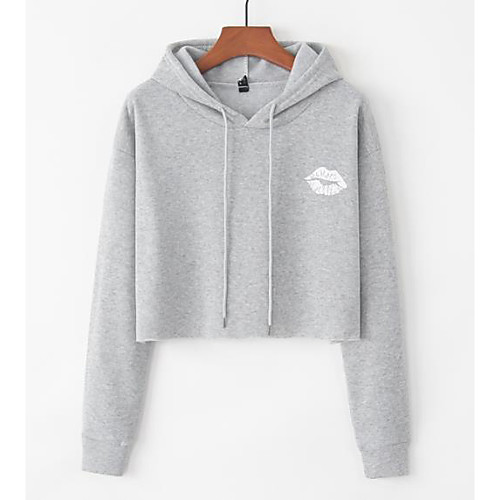 

Women's Cropped Hoddie Print Daily Basic Hoodies Sweatshirts Black Blushing Pink Light gray