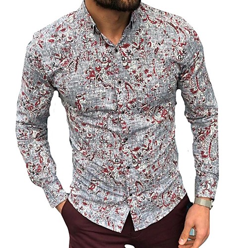 

Men's Shirt Other Prints Floral Long Sleeve Daily Tops Basic Gray