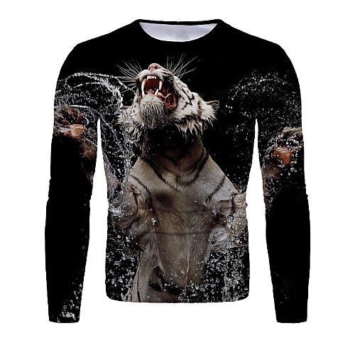 

Men's T shirt Graphic Animal Long Sleeve Daily Tops Basic Elegant Black