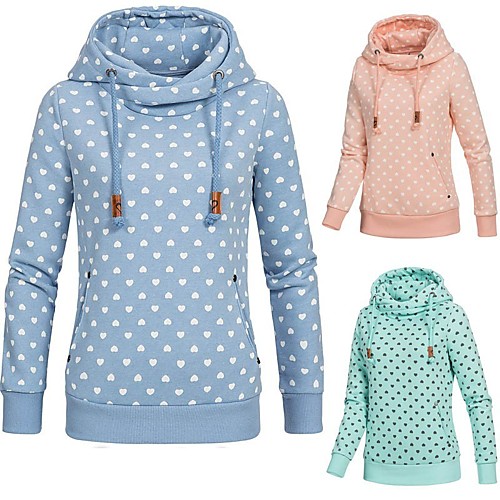

Women's Hoodie Pullover Blue Pink Artistic Style Cowl Neck Fleece Cotton Heart Cute Sport Athleisure Hoodie Top Long Sleeve Warm Soft Comfortable Everyday Use Exercising General Use / Winter