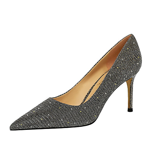 

Women's Heels Pumps Pointed Toe Sexy Party & Evening PU Sequin Solid Colored Black Champagne Silver