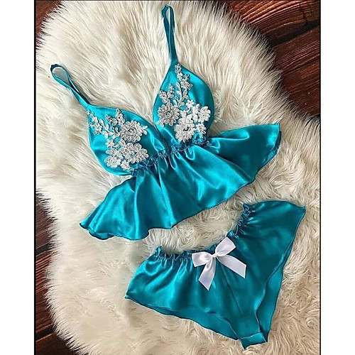 

Women's Lace Bow Mesh Suits Nightwear Embroidered Light Blue / Purple S M L