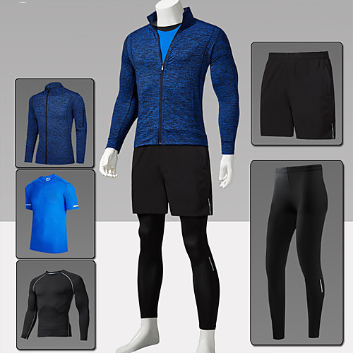 

Men's Full Zip Activewear Set Workout Outfits Compression Suit Athletic Athleisure Long Sleeve 5pcs Winter Spandex Breathable Quick Dry Moisture Wicking Fitness Gym Workout Performance Running