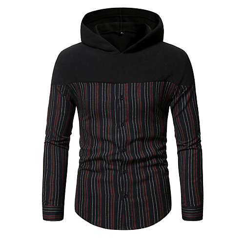 

Men's Pullover Hoodie Sweatshirt Striped Hooded Daily Casual Hoodies Sweatshirts Long Sleeve Black