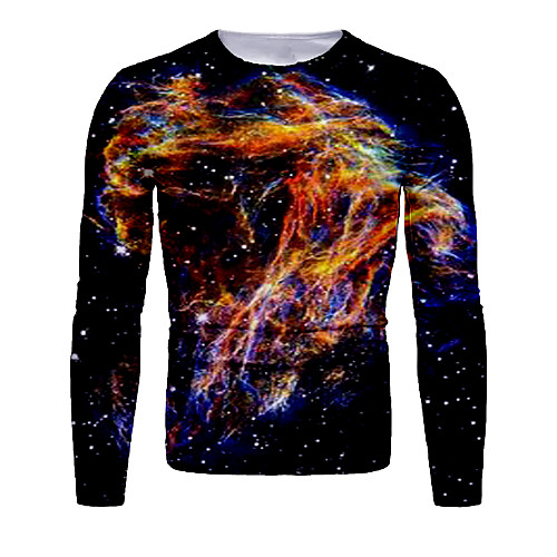 

Men's T shirt Graphic Print Long Sleeve Daily Tops Basic Elegant Rainbow