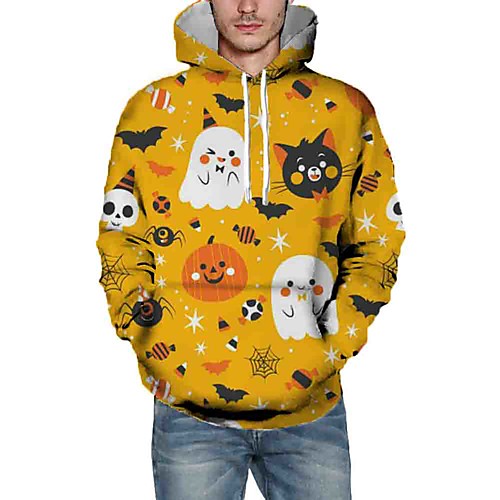 

Men's Halloween Pullover Hoodie Sweatshirt Graphic Hooded Basic Halloween Hoodies Sweatshirts Yellow
