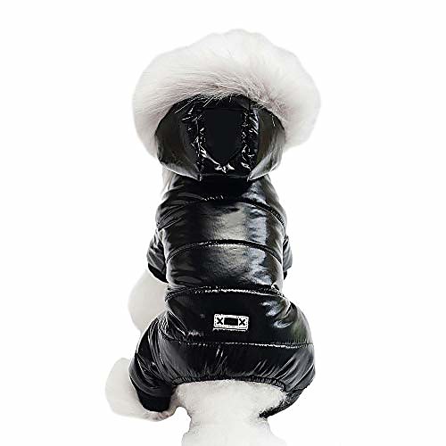 

waterproof pet clothes for dog winter warm dog jacket coat dog hooded jumpsuit snowsuit (s, black)