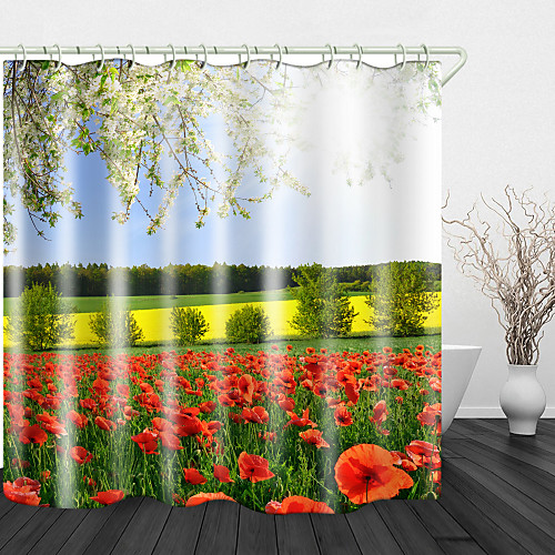 

Red And Yellow Flower Sea Digital Printing Shower Curtain English Green Leaf Digital Printing Shower Curtain Shower Curtains & Hooks Modern Polyester New Design