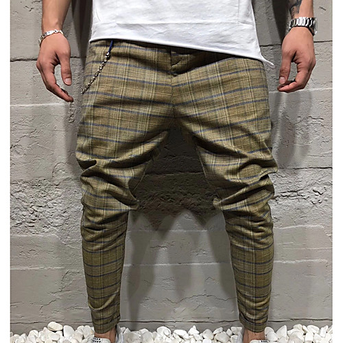 

Men's Basic Sports Slim Daily Chinos Pants Striped Full Length Wine Army Green Light gray / Summer / Fall