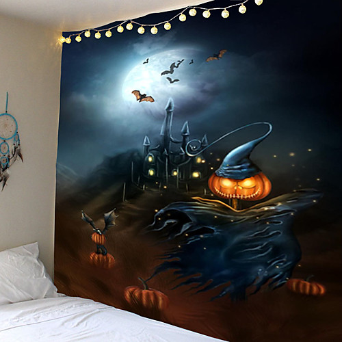 

Tapestry pumpkin bat print halloween carpet home decoration night moon hippie tapestry wall hanging tapestry decoration