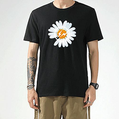 

Men's Tee / T-shirt Black White Blue Pink Artistic Style Oversized Crew Neck Flower Cool Sport Athleisure T Shirt Top Short Sleeves Breathable Soft Comfortable Everyday Use Exercising General Use