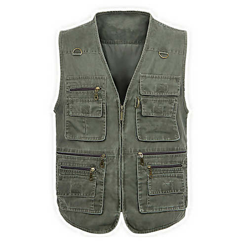 

Men's Hiking Vest / Gilet Fishing Vest Outdoor Solid Color Lightweight Windproof Breathable Quick Dry Top Cotton Full Length Visible Zipper Hunting Fishing Climbing Army Green Grey Khaki