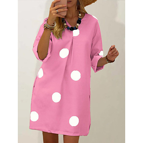 

Women's Shift Dress Knee Length Dress White Blushing Pink Khaki Silver Light Blue Long Sleeve Polka Dot Print Fall V Neck Hot Casual Cotton 2021 L XL XXL 3XL 4XL 5XL