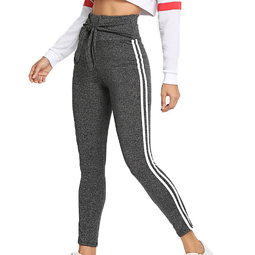 

Women's Yoga Pants Tights Tummy Control Butt Lift Breathable Stripes Black Yoga Fitness Gym Workout Sports Activewear Stretchy