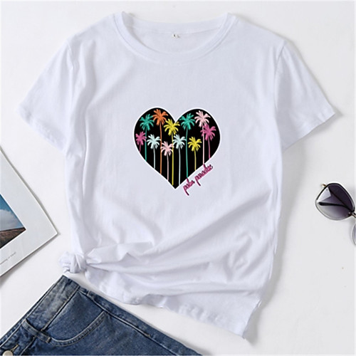 

Women's T-shirt Cartoon Print Round Neck Tops Loose 100% Cotton Basic Basic Top White Blue Red