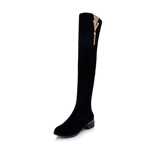 

Women's Boots Wedge Heel Round Toe Over The Knee Boots Casual Daily Nubuck Solid Colored Black