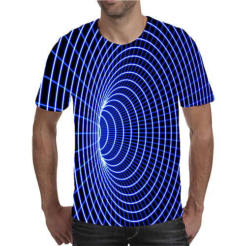 

Men's T shirt 3D Print Graphic Plus Size Print Short Sleeve Daily Tops Elegant Exaggerated Blue