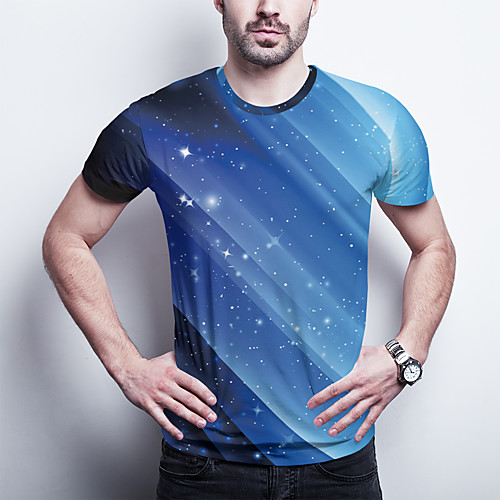 

Men's T shirt 3D Print Graphic Plus Size Print Short Sleeve Daily Tops Basic Blue