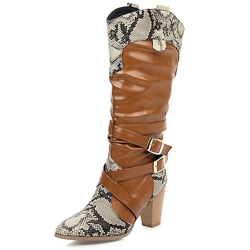 

Women's Boots Block Heel Boots Animal Print Cuban Heel Round Toe Knee High Boots Basic Casual Daily PU Color Block Black Yellow