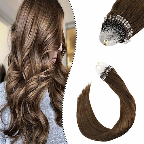

Micro Ring Hair Extensions Hair Extensions Remy Human Hair Micro Loop Hair Extensions 50 pcs 50 g Pack Straight Black 16-24 inch Hair Extensions