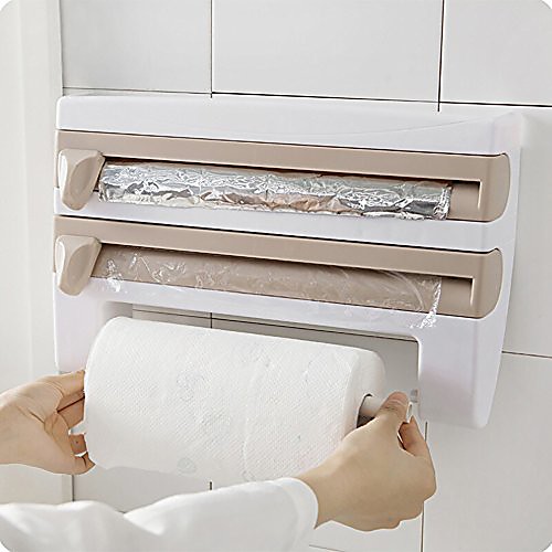 

cling film cutting rack storage rack, multifunctional kitchen cling film sauce bottle paper towel holder storage rack kitchen accessories (391024cm) (khaki)