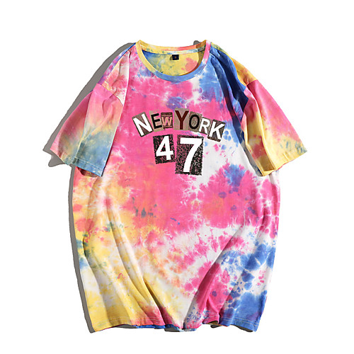 

Men's T shirt Tie Dye Shirt Tee / T-shirt Pink Oversized Tie Dye Crew Neck Tie Dye Cool Sport Athleisure T Shirt Short Sleeves Breathable Soft Comfortable Everyday Use Exercising General Use