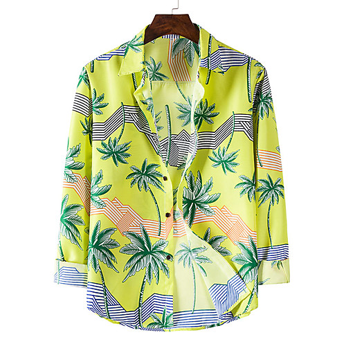 

Men's Shirt Graphic Long Sleeve Daily Tops Tropical White Black Blue