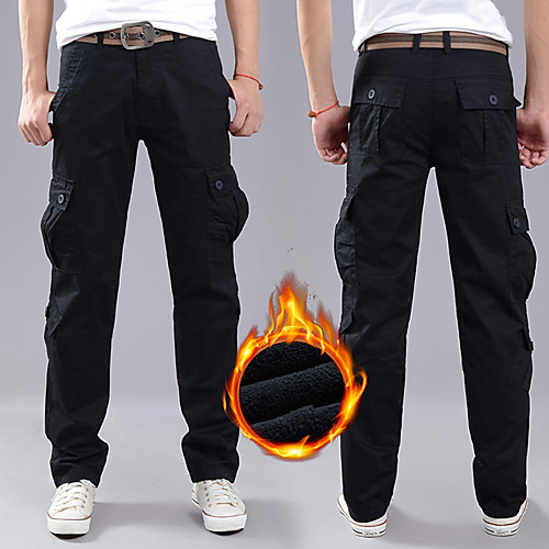 

Men's Hiking Pants Trousers Hiking Cargo Pants Solid Color Winter Outdoor Loose Fleece Lining Breathable Soft Comfortable Cotton Pants / Trousers Bottoms Black Army Green Khaki Coffee Hunting Fishing
