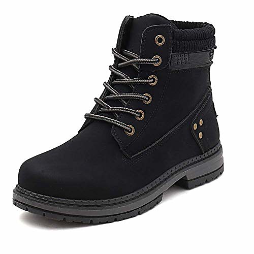 

women warm winter boots fur lined combat boots lace up ankle booties black