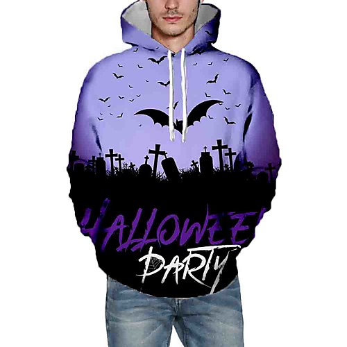 

Men's Halloween Pullover Hoodie Sweatshirt Graphic Letter Hooded Halloween Hoodies Sweatshirts Purple