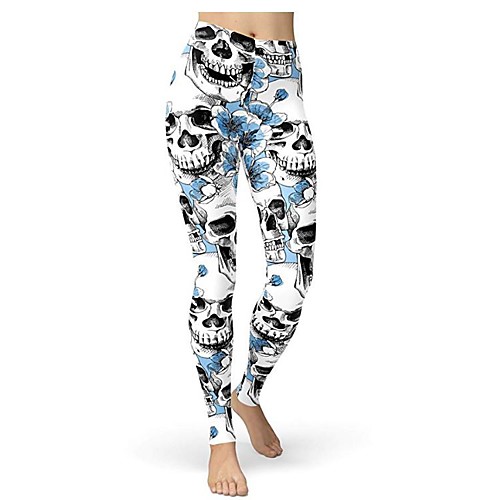 

Women's Yoga Pants Pocket Tights Tummy Control Butt Lift Breathable Skull White Black Purple Yoga Fitness Gym Workout Sports Activewear Stretchy